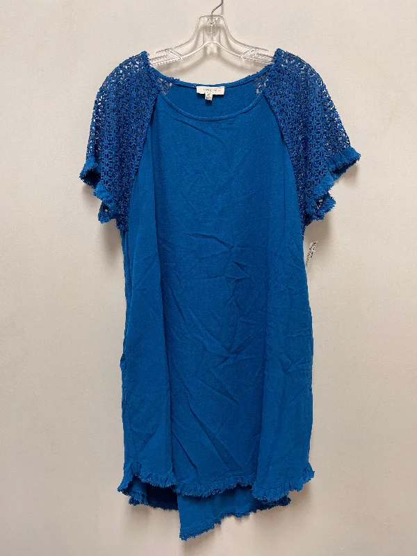 Economic Outlook Tunic Short Sleeve By Umgee In Blue, Size: 1x