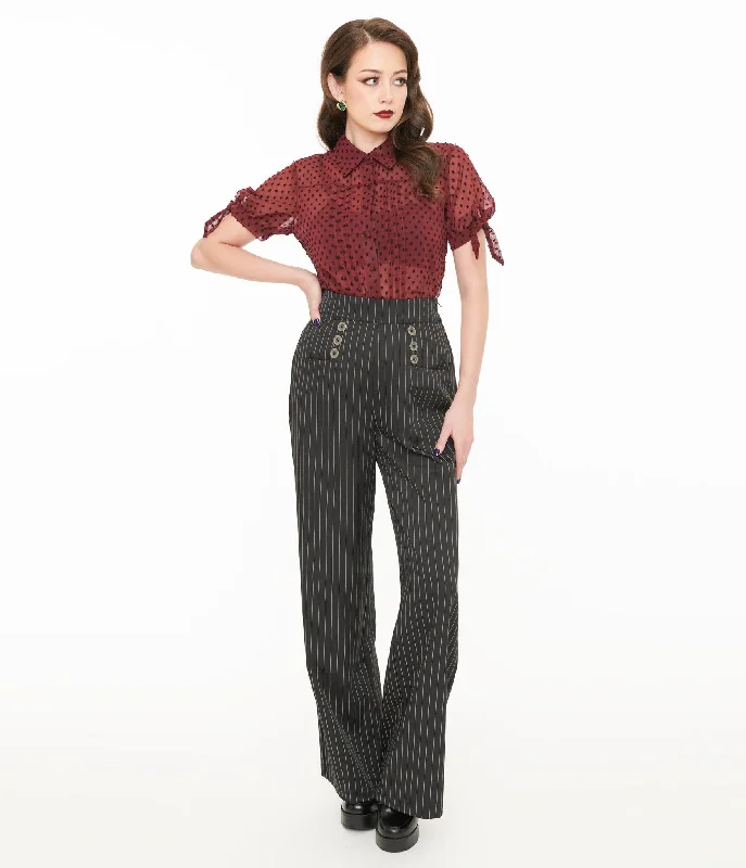 Spiritual Vitality Unique Vintage 1940s Black & White Pin Stripe High Waist Sailor Ginger Pants