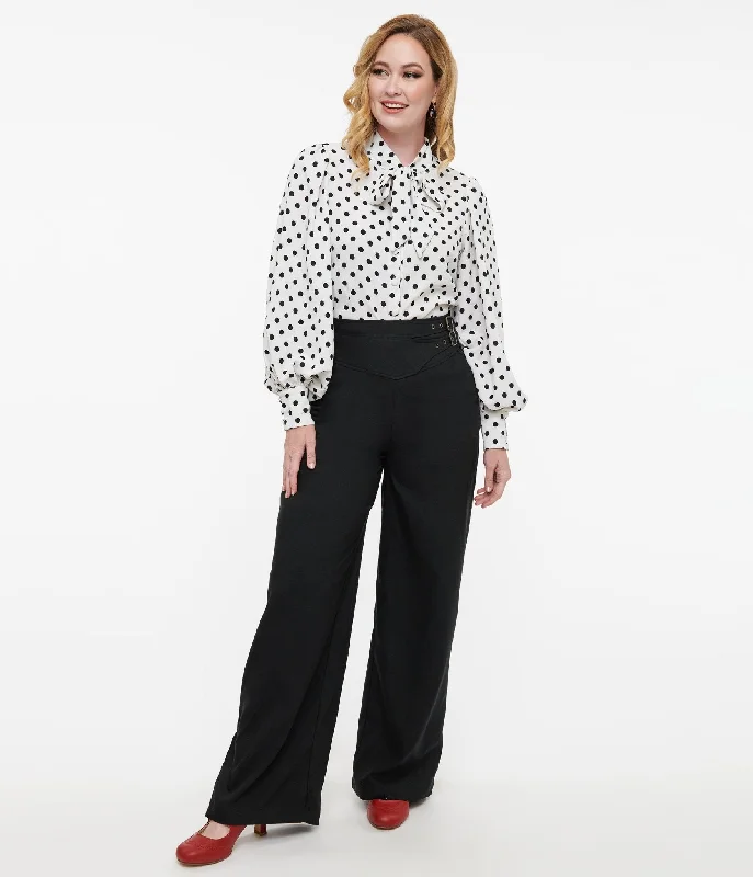 Leisure Travel Unique Vintage Black Double Belt Woven Pants