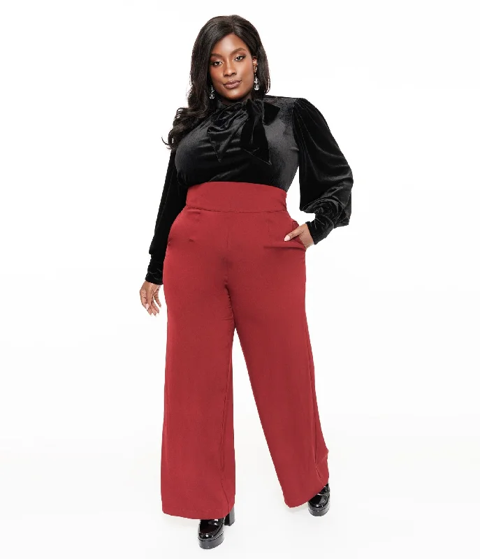 High-end Fabrics Unique Vintage Plus Size 1940s Merlot High Waist Pants