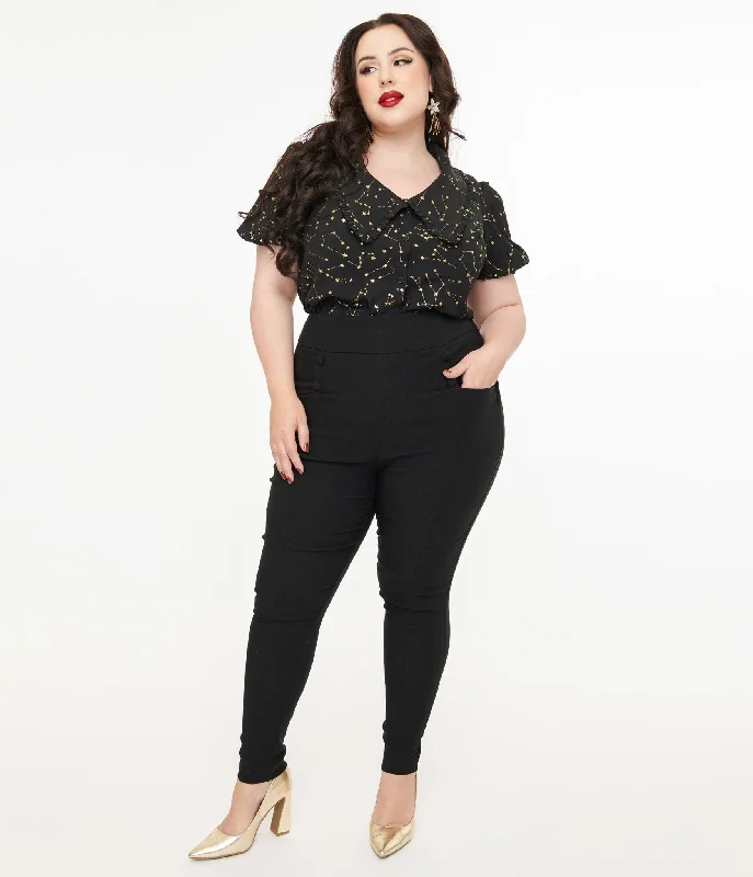 Chic Comfort Wear Unique Vintage Plus Size 1950s Black High Waisted Cigarette Pants