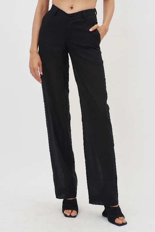 Embroidered Letters V Black Tailored Trousers