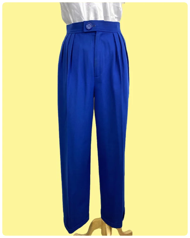 High-end Sense Vintage 1980s Yves Saint Laurent Royal Blue Pleated Pants, Small