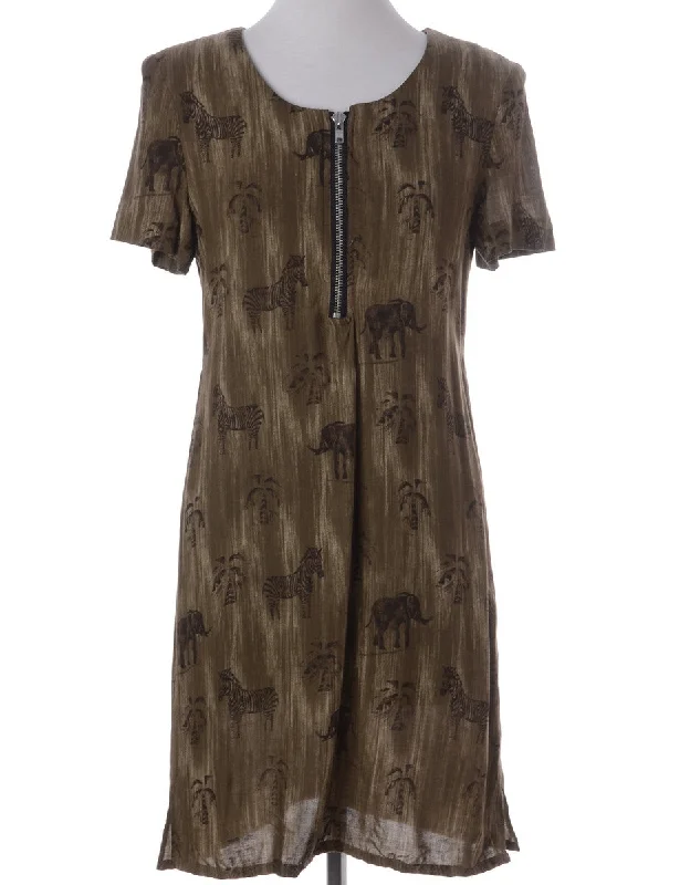 Relaxed Fit Wear Label Roxy Zip Front Animal Print Dress