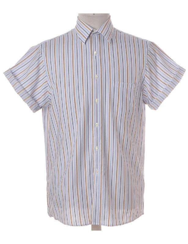 Casual Comfort Wear Label Roll Sleeve Stripy Shirt