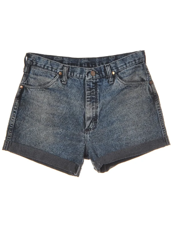 Classic Series Label Rolled Hem Acid Wash Denim Shorts