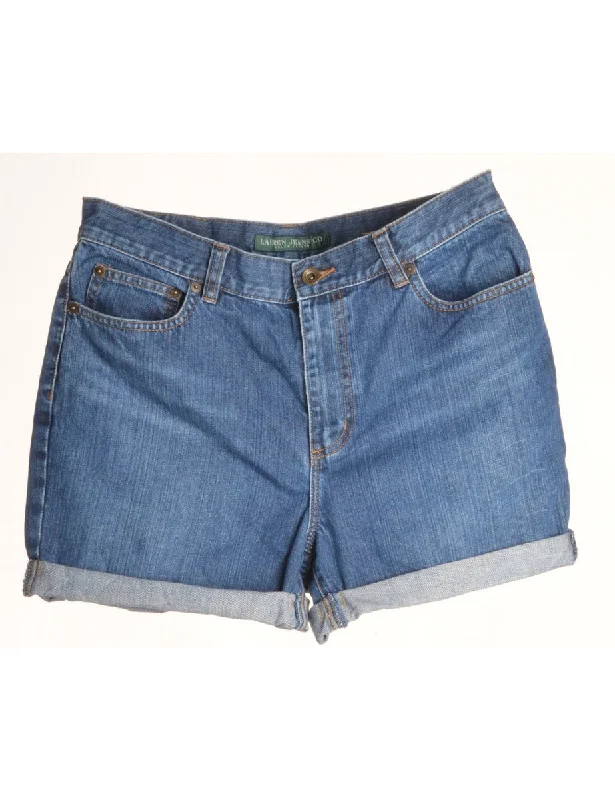 Lazy Style Label Rolled Hem Indigo Denim Shorts
