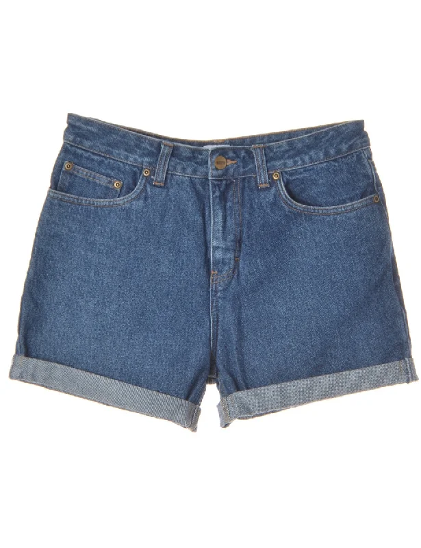 Trendy Items Label Rolled Hem Indigo Denim Shorts