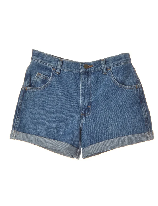 End Of The Year Label Rolled Hem Indigo Denim Shorts