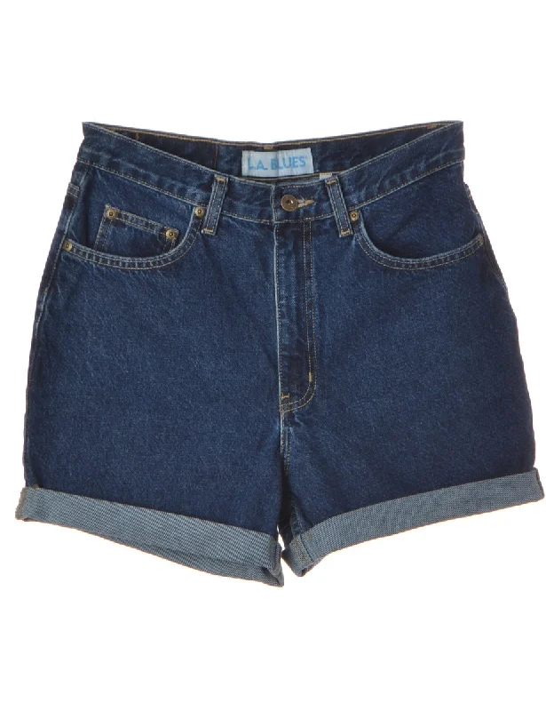 Designer Style Label Rolled Hem Indigo Denim Shorts