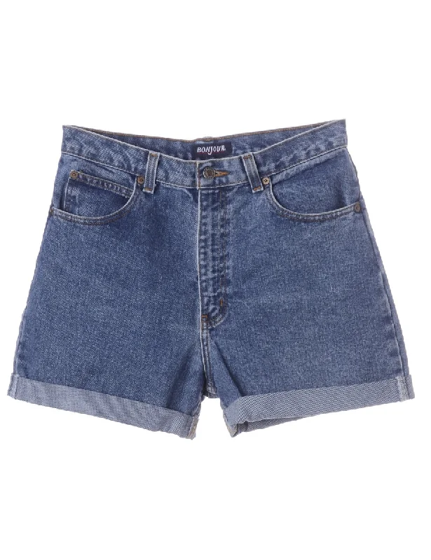 Comfy Dress Label Roll Hem Indigo Denim Shorts