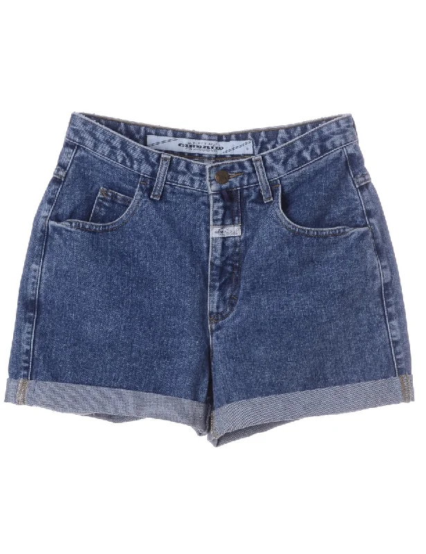 Relaxed Fit Wear Label Roll Hem Indigo Denim Shorts