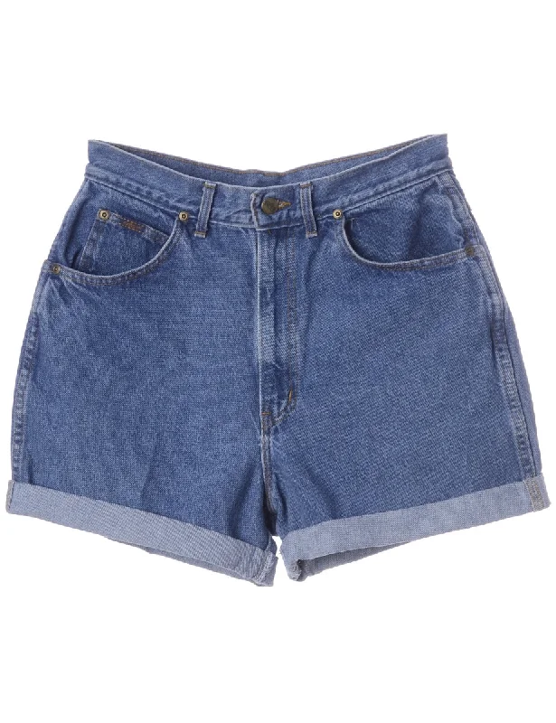 Cozy Fitting Label Roll Hem Indigo Denim Shorts