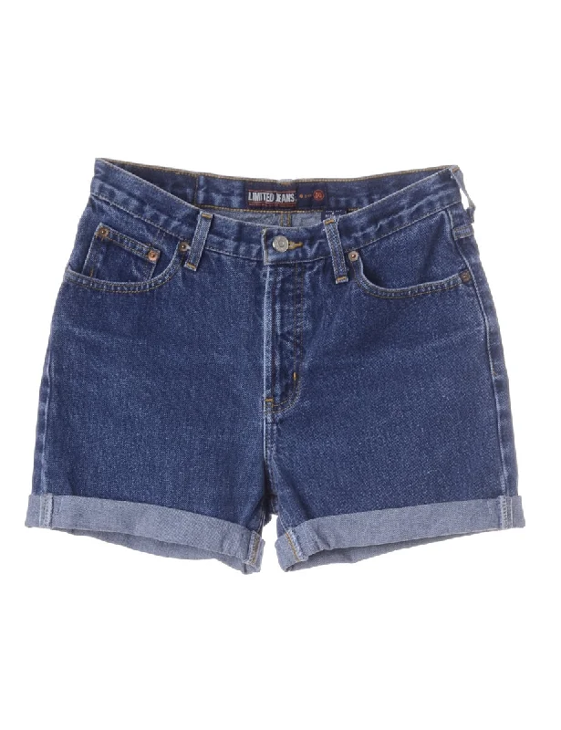 Casual Ease Label Roll Hem Indigo Denim Shorts
