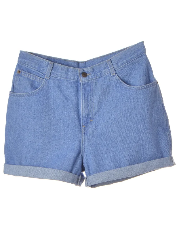 Modern City Label Rolled Hem Medium Wash Denim Shorts