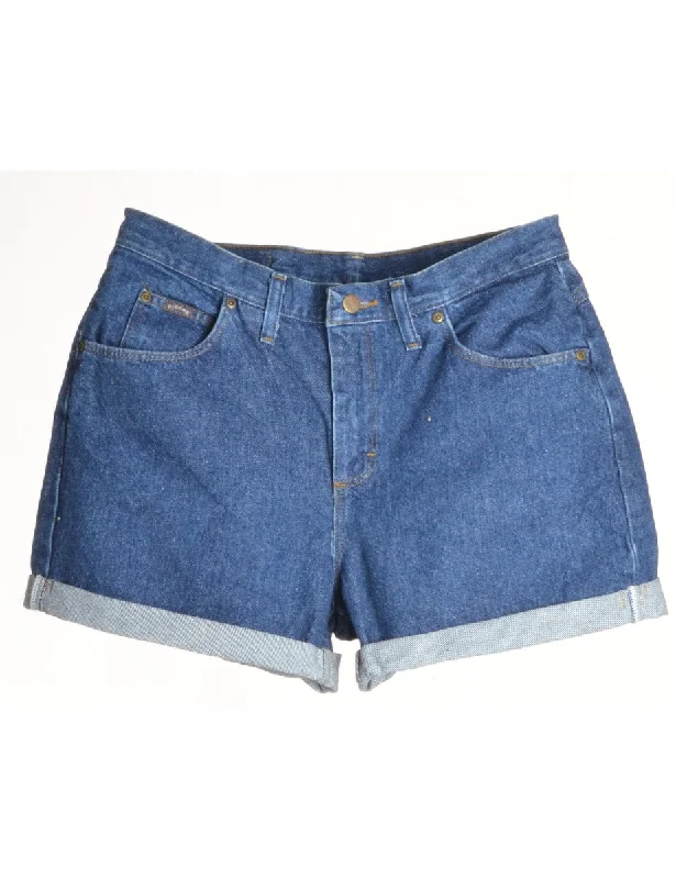 Fashion Style Label Rolled Hem Stone Wash Denim Shorts