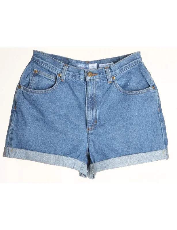Street Cool Label Rolled Hem Stone Wash Denim Shorts