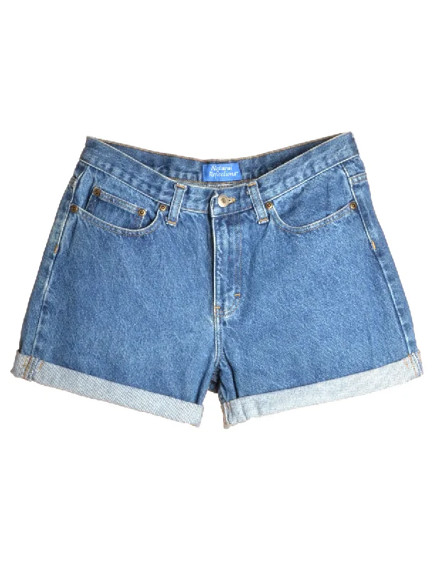 Celebrity Style Label Rolled Hem Stone Wash Denim Shorts