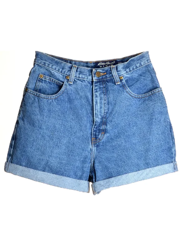 Spring Fashion Label Rolled Hem Stone Wash Denim Shorts