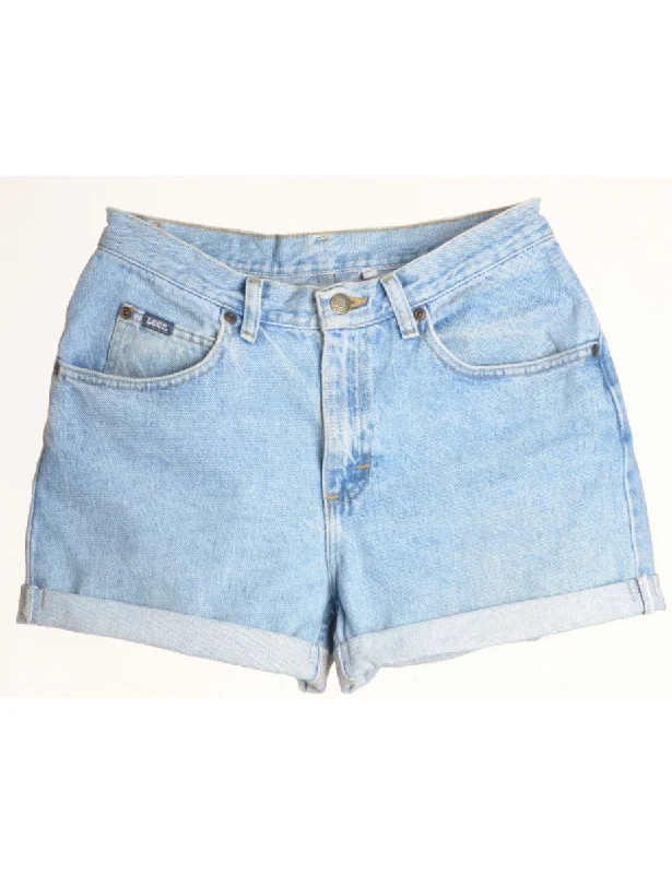 Avant-garde Design Label Rolled Hem Stone Wash Denim Shorts