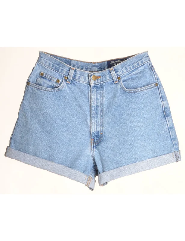 Elegant Design Label Rolled Hem Stone Wash Denim Shorts