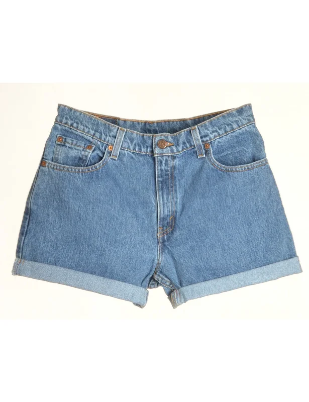 Exquisite Embroidery Label Rolled Hem Stone Wash Denim Shorts