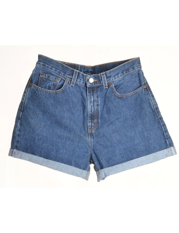 Romantic Data Label Rolled Hem Stone Wash Denim Shorts
