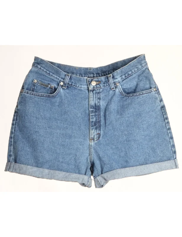 Elegant Design Label Rolled Hem Stone Wash Denim Shorts