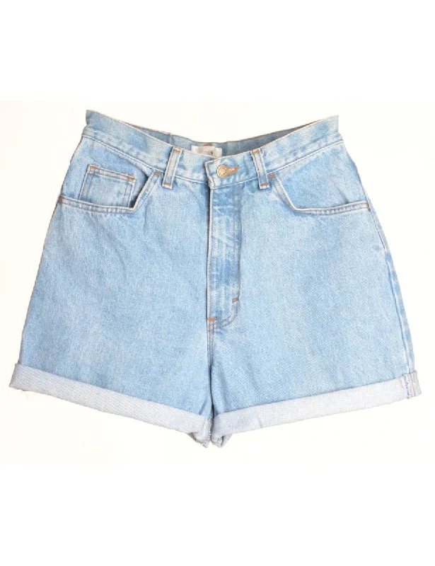 Multifunctional Style Label Rolled Hem Stone Wash Denim Shorts