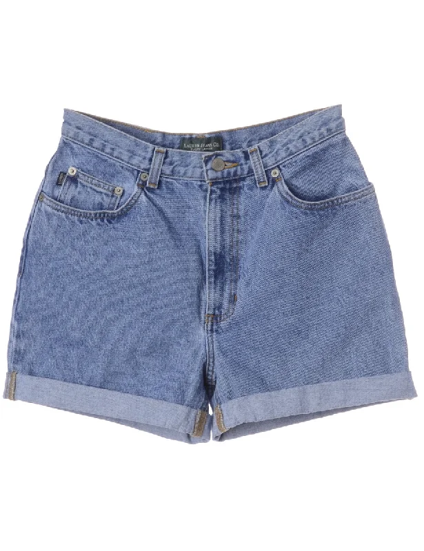 Cozy Essentials Wear Label Roll Hem Washed Indigo Denim Shorts