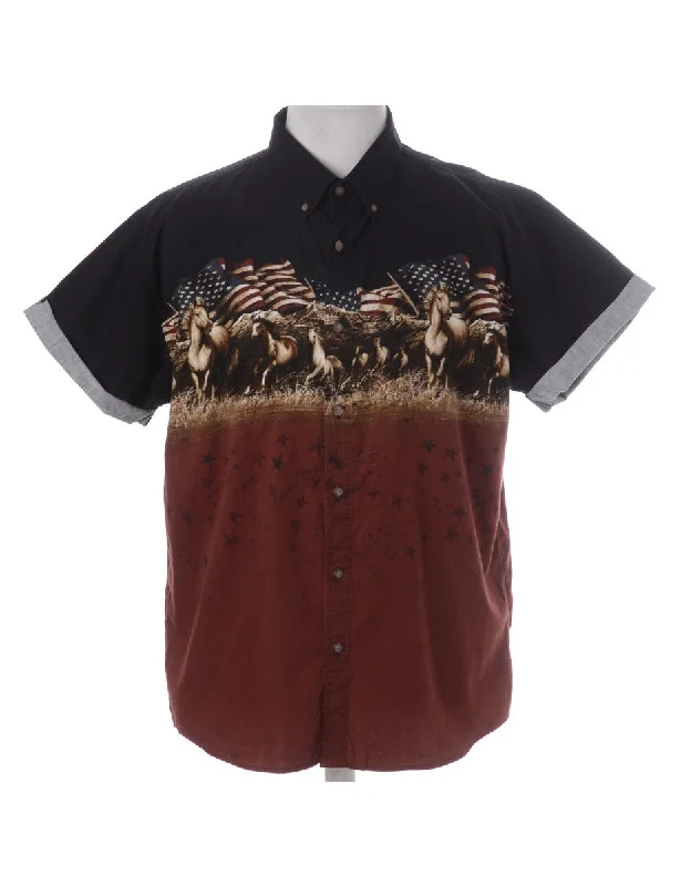 Wandering freely Label Roll Sleeve Upcycled Shirt