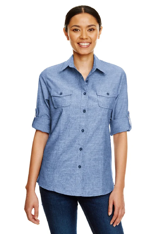 Burnside Womens Long Sleeve Button Down Shirt w/ Double Pockets - Light Denim