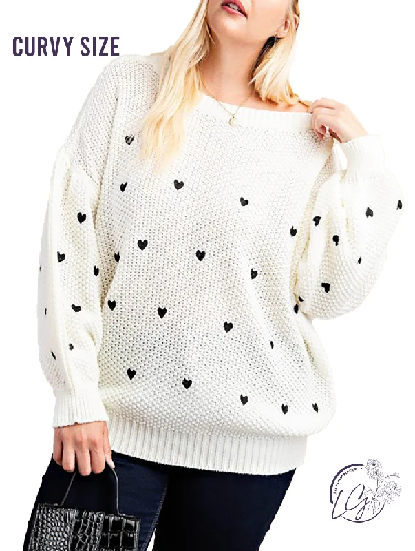 Unique Prints Curvy Heart to Heart Embroidered Sweater