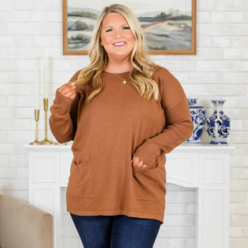 Simple Design Fall into Fashion Sweater, Heather Deep Camel