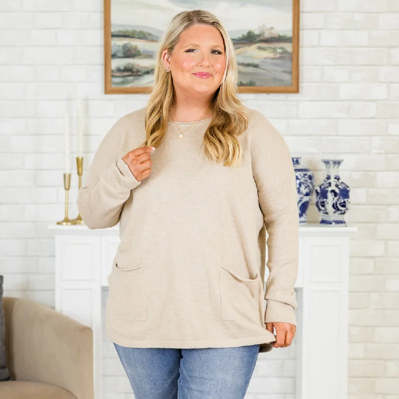 Fresh And Fashionable Fall into Fashion Sweater, Heather Light Mocha