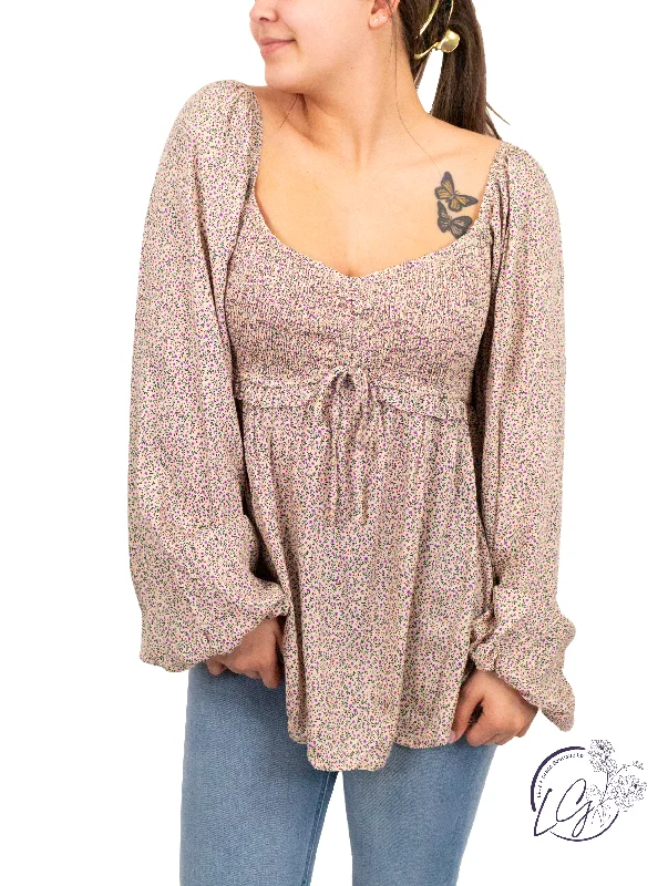 Retro Prints Floral Fantasy Bubble Sleeve Blouse