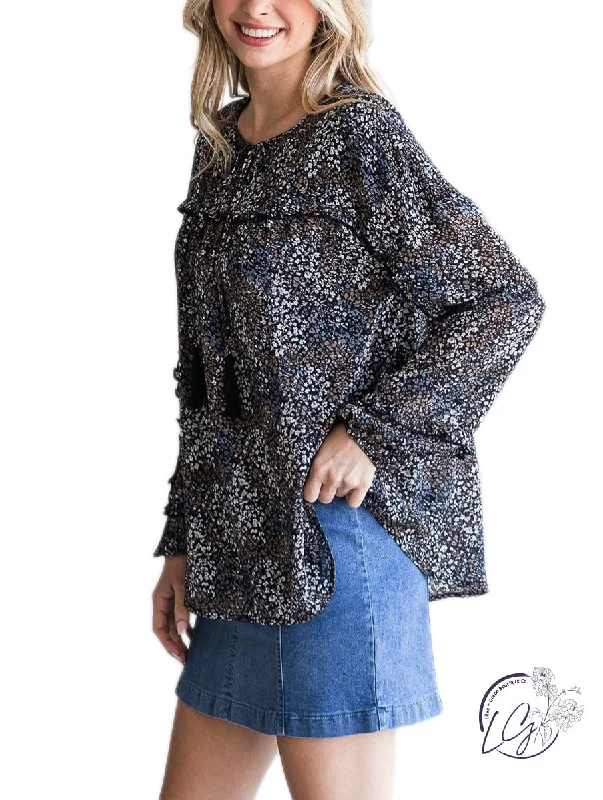 Fashion Touch FLORAL MINI RUFFLED BOHO TOP