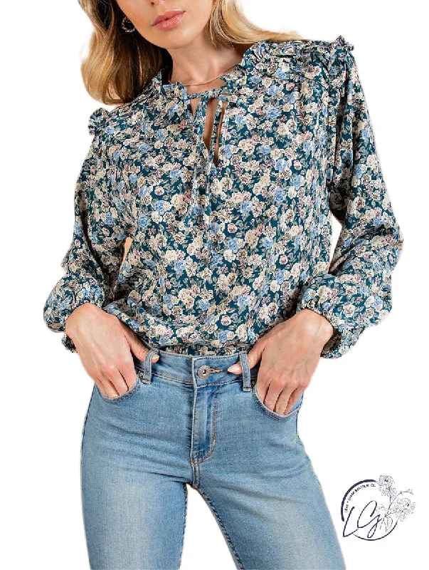 Comfortable Fashion Floral Fantasy Tie-Neck Blouse