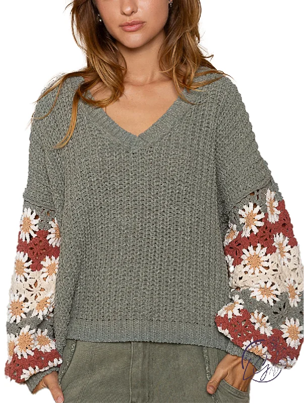 Goddess Style Botanical Patchwork Knit Sweater