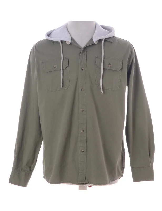 Label Olive Green Theo Hooded Shirt