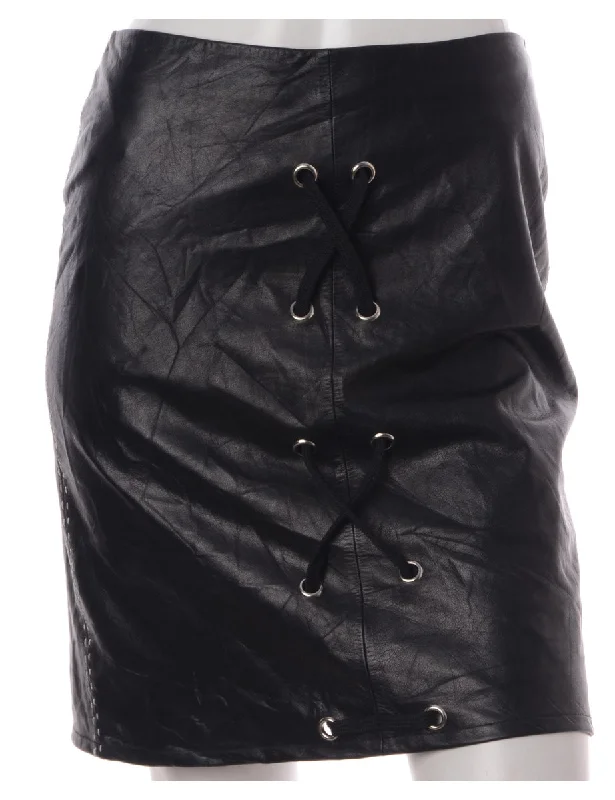 Layered Style Label Scarlet Lace Up Leather Skirt
