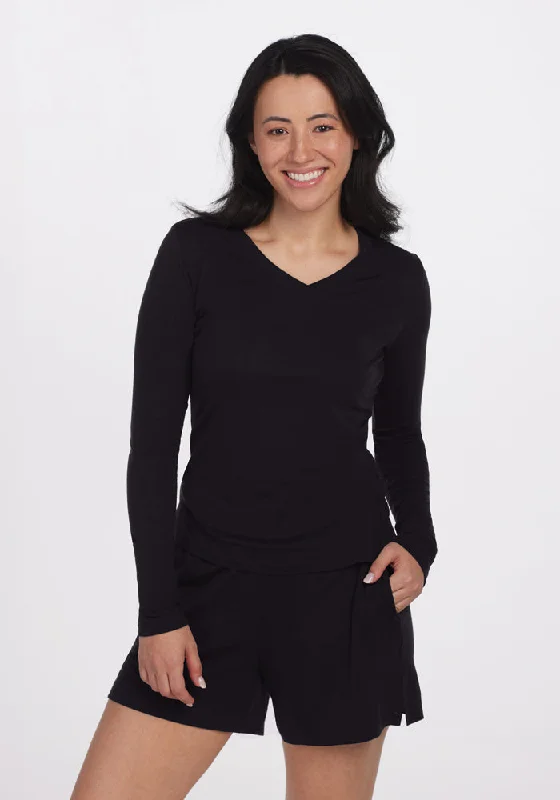 Soft Feel Lily V Neck Lounge Top - Black