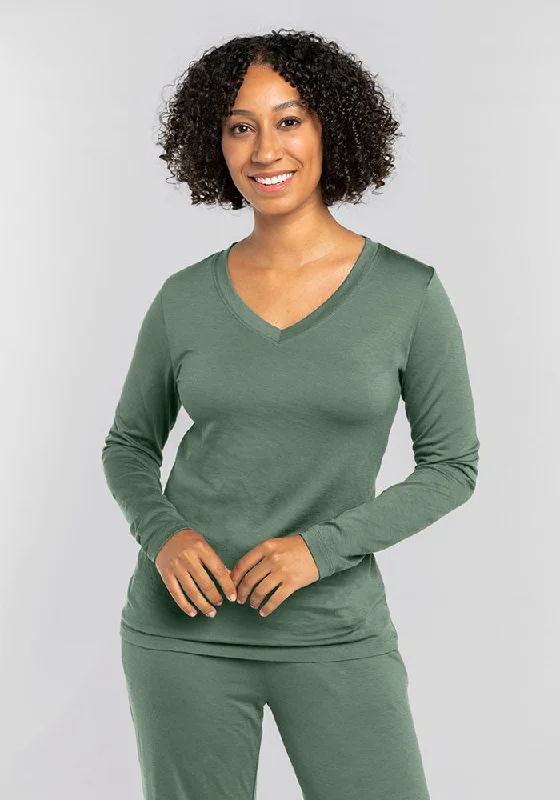 Breezy Comfort Lily V Neck Lounge Top - Duck Green