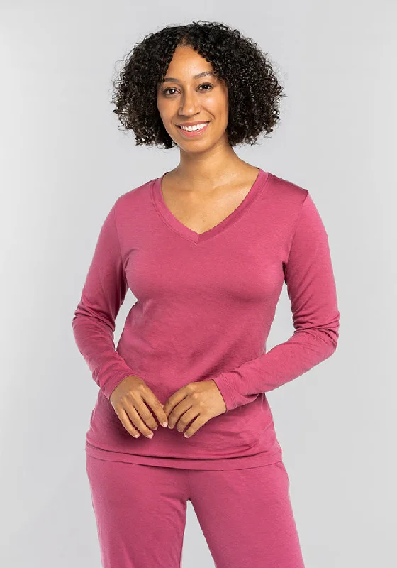 Weekend Comfort Lily V Neck Lounge Top - Red Violet