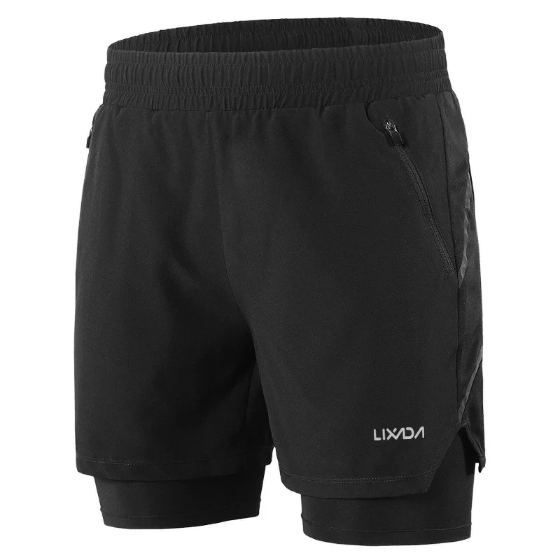 Multifunctional Style Lixada Men 2 in 1 Running Shorts Quick Drying Breathable Active Training Exercise Jogging Marathon Cycling Shorts