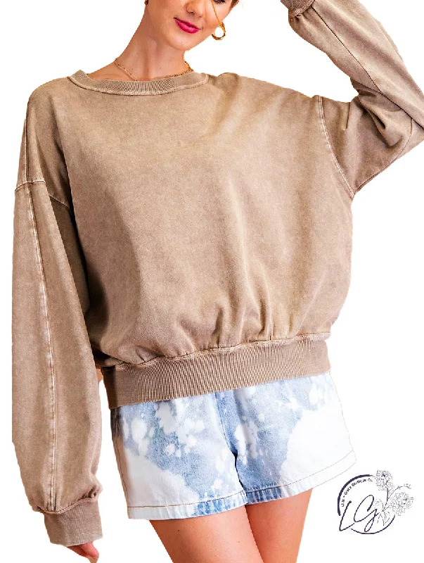 Comfortable Fashion Curvy Headed You Home Mineral Washed Pullover