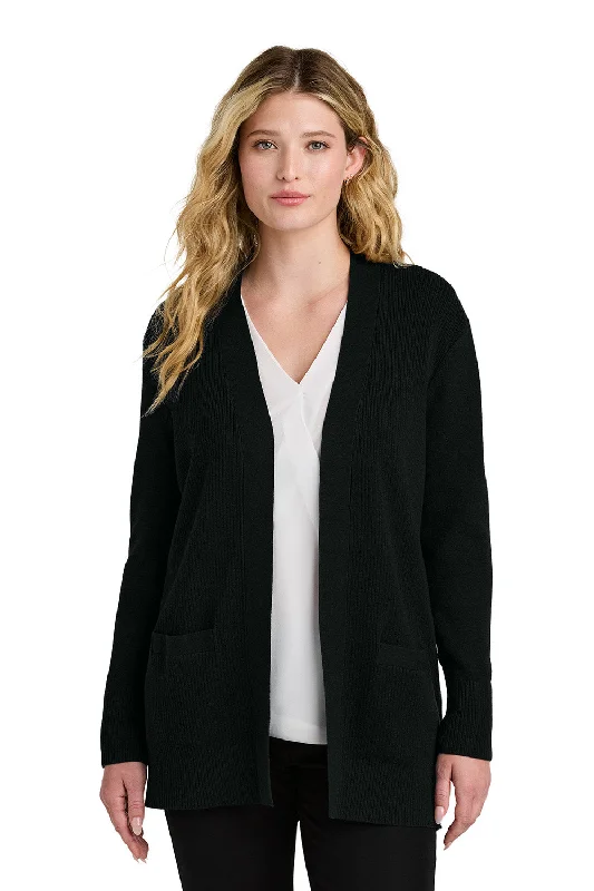 Port Authority Womens Easy Care Open Front Long Sleeve Cardigan Sweater w/ Pockets - Deep Black - New