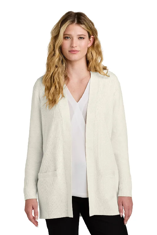 Port Authority Womens Easy Care Open Front Long Sleeve Cardigan Sweater w/ Pockets - Heather Oatmeal - New