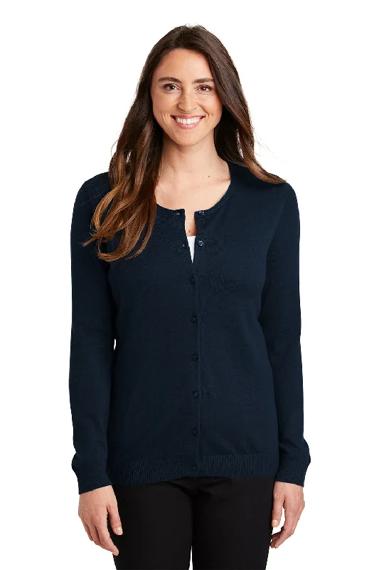 Port Authority Womens Long Sleeve Cardigan Sweater - Navy Blue