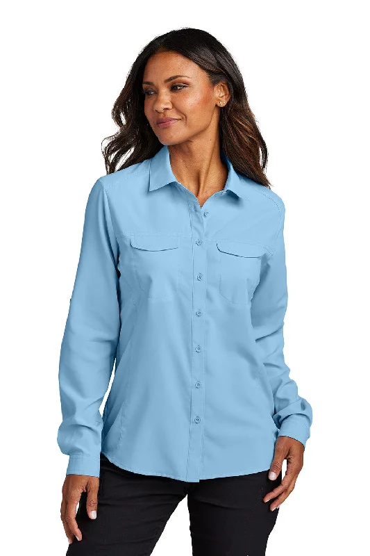 Port Authority Womens Daybreak Moisture Wicking Long Sleeve Button Down Shirt w/ Pockets - Light Blue - New